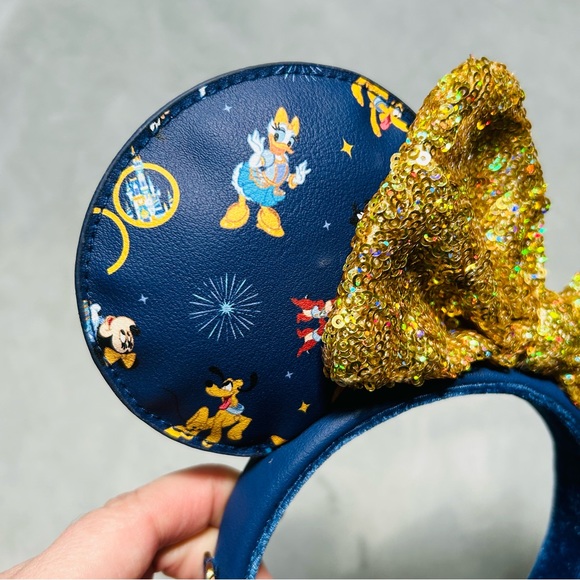 Walt Disney World 50th Anniversary Loungefly Blue Gold sequins Mickey ears EUC - Picture 3 of 9